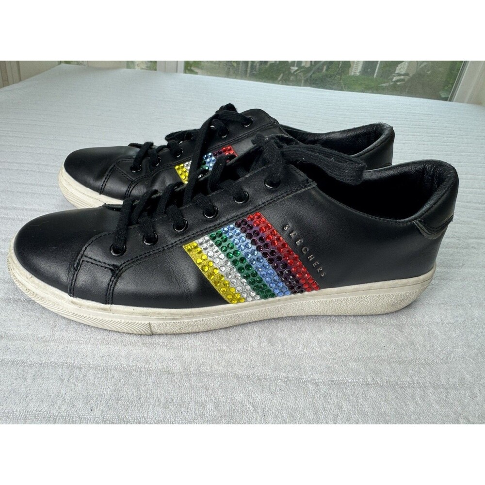 Skechers Street Women’s Size 9 Black Rhinestone Rainbow Lace-Up Sneakers